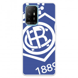 Fundaara Oppo A94 5G del Recre Escudo Fondo Azul - Licencia Oficial Real Club Recreativo de Huelva
