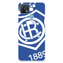 Fundaara Oppo A15 del Recre Escudo Fondo Azul - Licencia Oficial Real Club Recreativo de Huelva