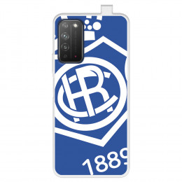 Fundaara Huawei Honor X10 5G del Recre Escudo Fondo Azul - Licencia Oficial Real Club Recreativo de Huelva