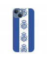 Funda para iPhone 13 del Recre Fondo Azul Escudos Patrón Verticales  - Licencia Oficial Real Club Recreativo de Huelva