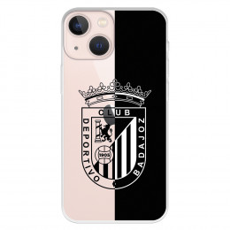 Funda para iPhone 13 Mini del Badajoz Escudo Fondo Negro y transparente - Licencia Oficial Club Deportivo Badajoz