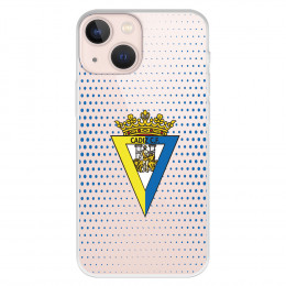 Funda para iPhone 13 Mini del Cádiz Escudo Transparente Puntos Azules - Licencia Oficial Cádiz CF