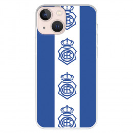 Funda para iPhone 13 Mini del Recre Fondo Azul Escudos Patrón Verticales  - Licencia Oficial Real Club Recreativo de Huelva