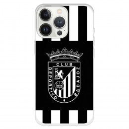 Funda para iPhone 13 Pro del Badajoz Fondo Rayas Blanquinegras - Licencia Oficial Club Deportivo Badajoz