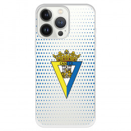 Funda para iPhone 13 Pro del Cádiz Escudo Transparente Puntos Azules - Licencia Oficial Cádiz CF