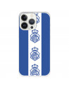 Funda para iPhone 13 Pro del Recre Fondo Azul Escudos Patrón Verticales  - Licencia Oficial Real Club Recreativo de Huelva
