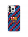 Funda para iPhone 13 Pro del Barcelona Escudo Fondo Cuadros - Licencia Oficial FC Barcelona
