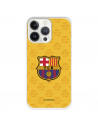 Funda para iPhone 13 Pro del Barcelona Escudo Mes que un Club Fondo Amarillo - Licencia Oficial FC Barcelona