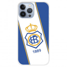 Funda para iPhone 13 Pro Max del Recre Fondo 1889 Blanquiazul - Licencia Oficial Real Club Recreativo de Huelva