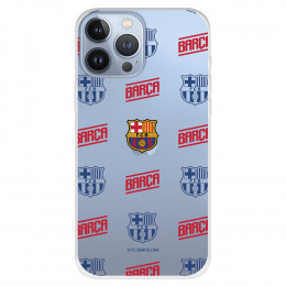 Funda para iPhone 13 Pro Max del Barcelona Escudo Patron Rojo y Azul Transparente - Licencia Oficial FC Barcelona