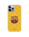 Funda para iPhone 13 Pro Max del Barcelona Escudo Mes que un Club Fondo Amarillo - Licencia Oficial FC Barcelona
