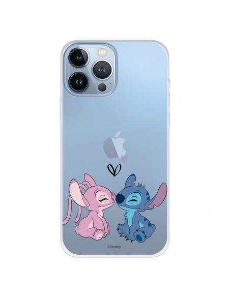 Funda para iPhone 13 Pro Max Oficial de Disney Angel & Stitch Beso