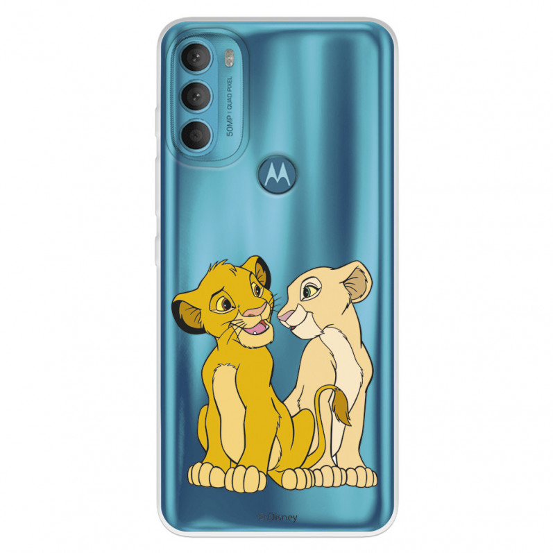 Funda para Motorola Moto G71 5G Oficial de Disney Simba y Nala Silueta - El Rey León