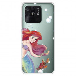 Funda para Xiaomi Redmi 10C Oficial de Disney Ariel y Sebastián Burbujas - La Sirenita