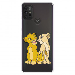 Funda para Motorola Moto G30 Oficial de Disney Simba y Nala Silueta - El Rey León