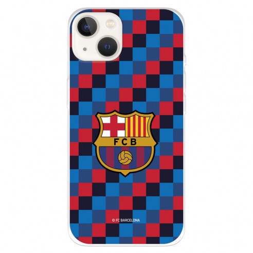 Funda para Iphone 14 del FC Barcelona Escudo Fondo Cuadros  - Licencia Oficial FC Barcelona