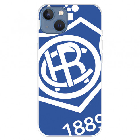 Funda para IPhone 14 Max del Real Club Recreativo de Huelva Escudo Fondo Azul  - Licencia Oficial Real Club Recreativo de Huelva