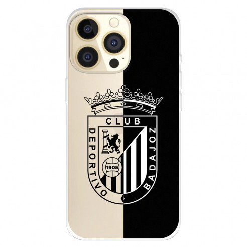 Funda para IPhone 14 Pro del Club Deportivo Badajoz Escudo Fondo Negro y transparente  - Licencia Oficial Club Deportivo Badajoz