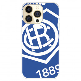 Funda para IPhone 14 Pro del Real Club Recreativo de Huelva Escudo Fondo Azul  - Licencia Oficial Real Club Recreativo de Huelva