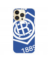 Funda para IPhone 14 Pro del Real Club Recreativo de Huelva Escudo Fondo Azul  - Licencia Oficial Real Club Recreativo de Huelva