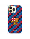 Funda para IPhone 14 Pro del FC Barcelona Escudo Fondo Cuadros  - Licencia Oficial FC Barcelona