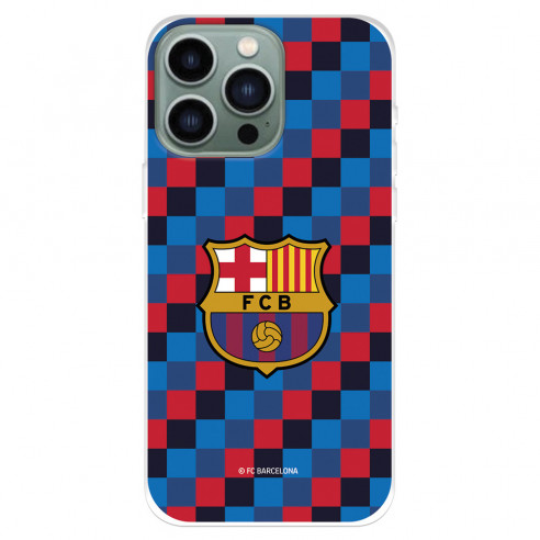 Funda para IPhone 14 Pro Max del FC Barcelona Escudo Fondo Cuadros  - Licencia Oficial FC Barcelona