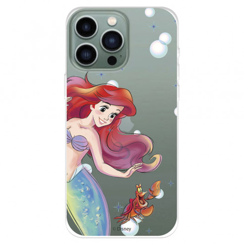 Funda para IPhone 14 Pro Max Oficial de Disney Ariel y Sebastián Burbujas - La Sirenita