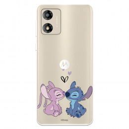 Funda para Motorola Moto E13 Oficial de Disney Angel & Stitch Beso - Lilo & Stitch