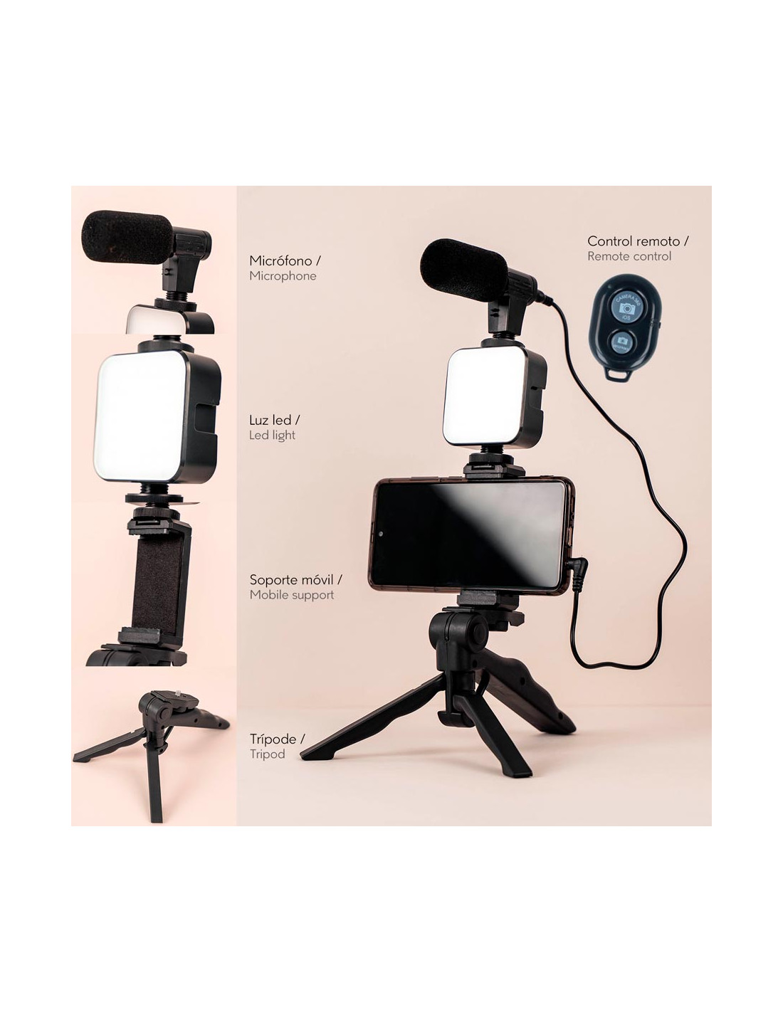 Trípode para cámara, trípode para iPhone, con soporte para teléfono móvil y  mando a distancia Bluetooth, trípode para teléfono móvil para iPhone,  Samsung y minitrípode para smartphone con cámara.