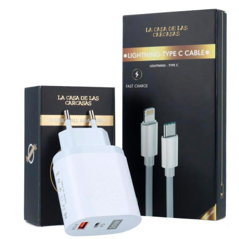 Pack Carga - Cargador carga rápida USB/C + cable Tipo C/Lightning