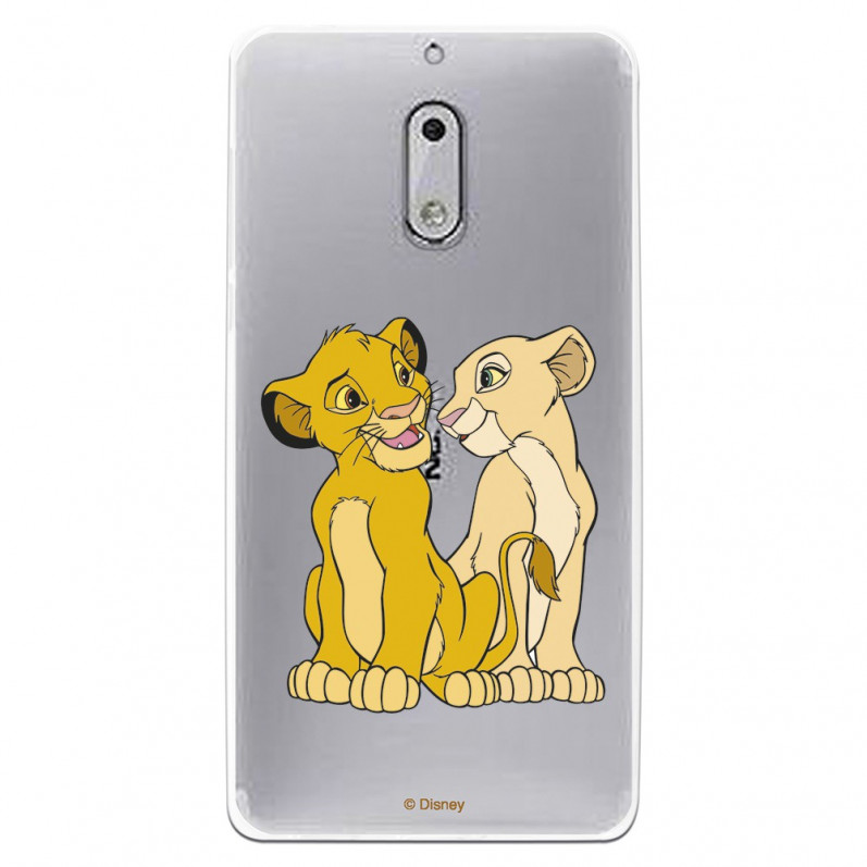 Carcasa Oficial Disney Simba y Nala transparente para Nokia 6 - El Rey León- La Casa de las Carcasas
