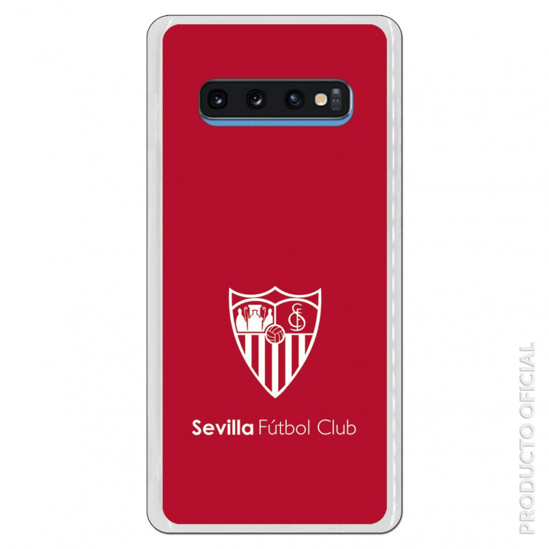 Carcasa Oficial Sevilla monocromo fondo rojo para Samsung Galaxy S10 Plus- La Casa de las Carcasas