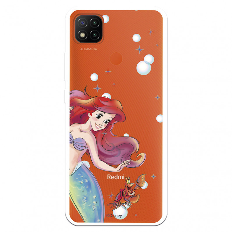 Funda para Xiaomi Redmi 9C Oficial de Disney Ariel y Sebastián Burbujas - La Sirenita