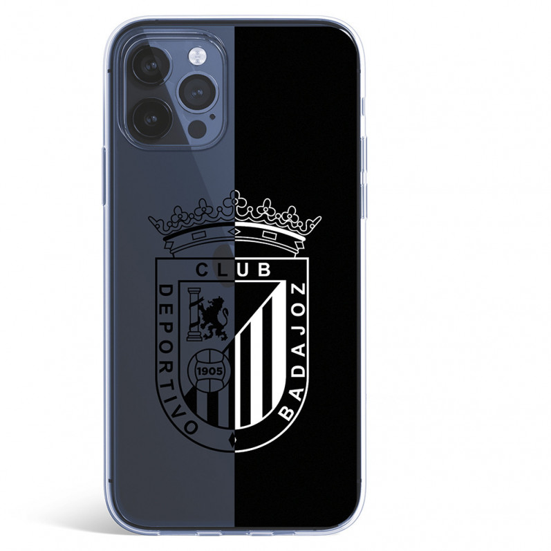Funda para iPhone 12 del Badajoz Escudo Fondo Negro y transparente - Licencia Oficial Club Deportivo Badajoz