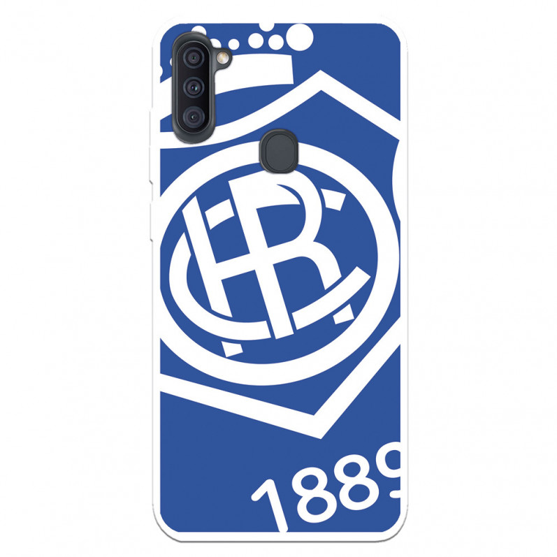 Funda para Samsung Galaxy A11 del Recre Escudo Fondo Azul - Licencia Oficial Real Club Recreativo de Huelva