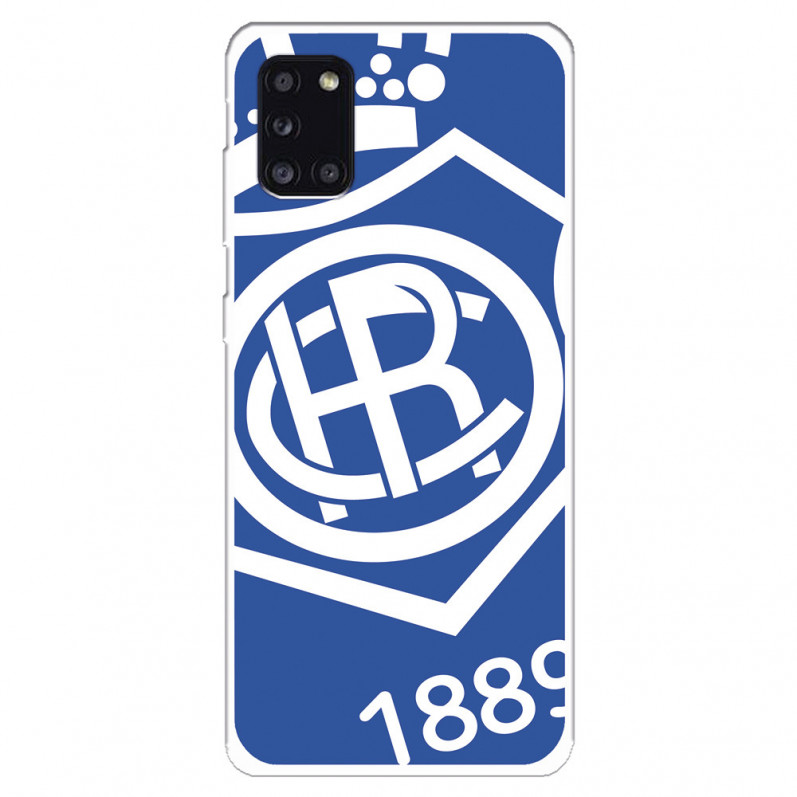Funda para Samsung Galaxy A31 del Recre Escudo Fondo Azul - Licencia Oficial Real Club Recreativo de Huelva