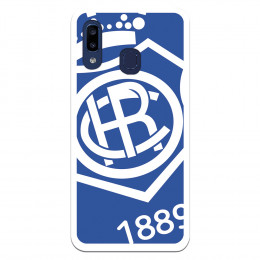 Funda para Samsung Galaxy A20E del Recre Escudo Fondo Azul - Licencia Oficial Real Club Recreativo de Huelva